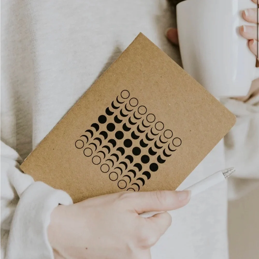 Set/2 Moon Phases Kraft Lined Notebooks, Tan, Black